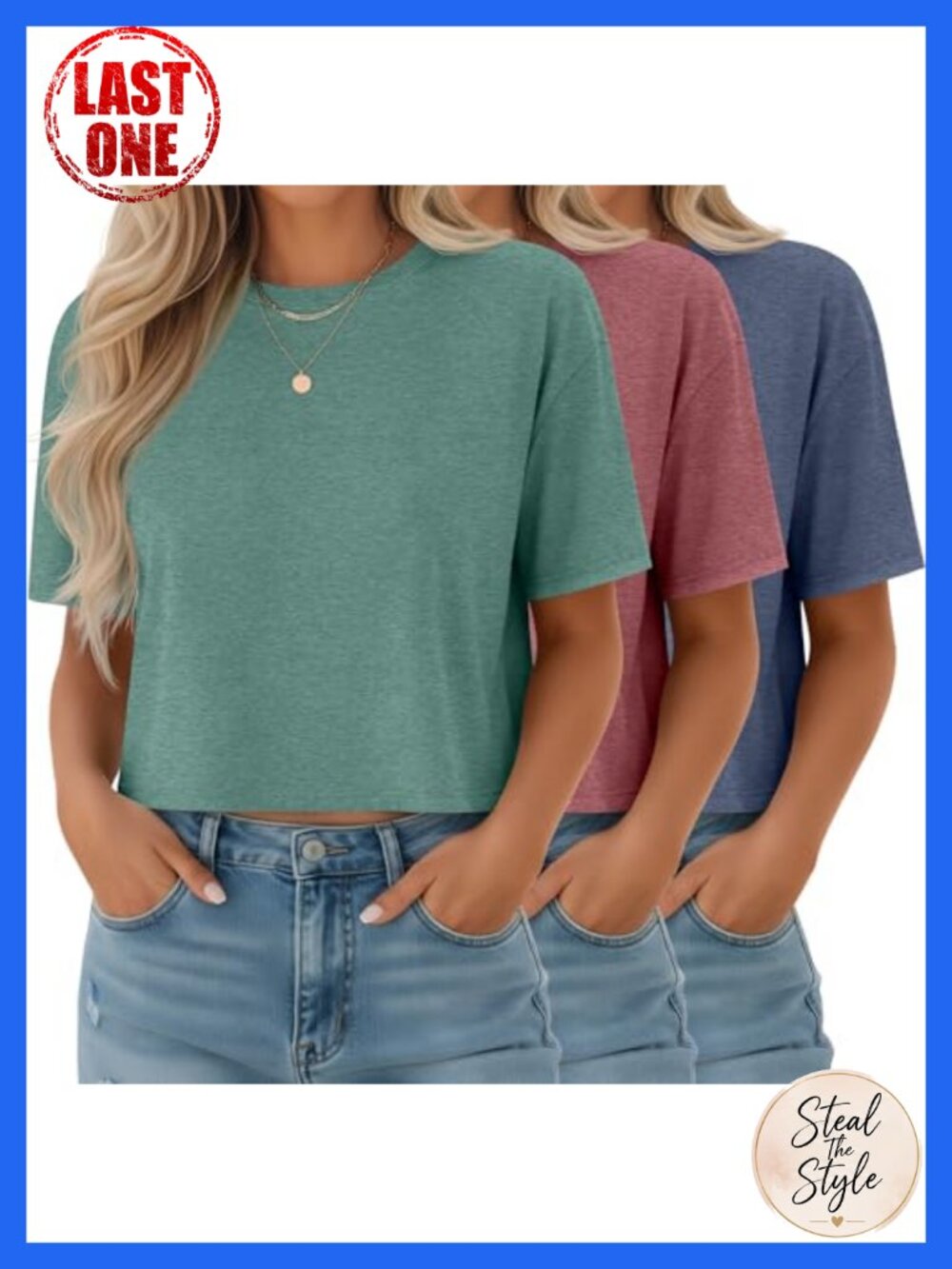 3 Pack Women's Half Sleeve Crop Tops Drop Shoulder Crew Neck Solid Tees